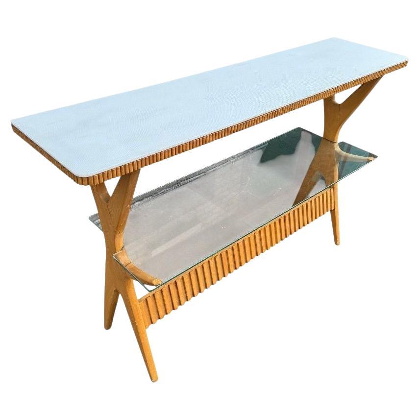 A lovely Italian 1950s beechwood and ribbed glass console by Ico Parisi For Sale