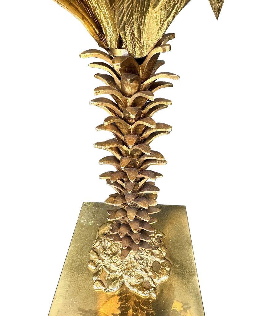 Eine schöne große französische Palmenlampe aus den 1950er Jahren mit maßgeschneidertem grünem Leinenschirm im Angebot 4