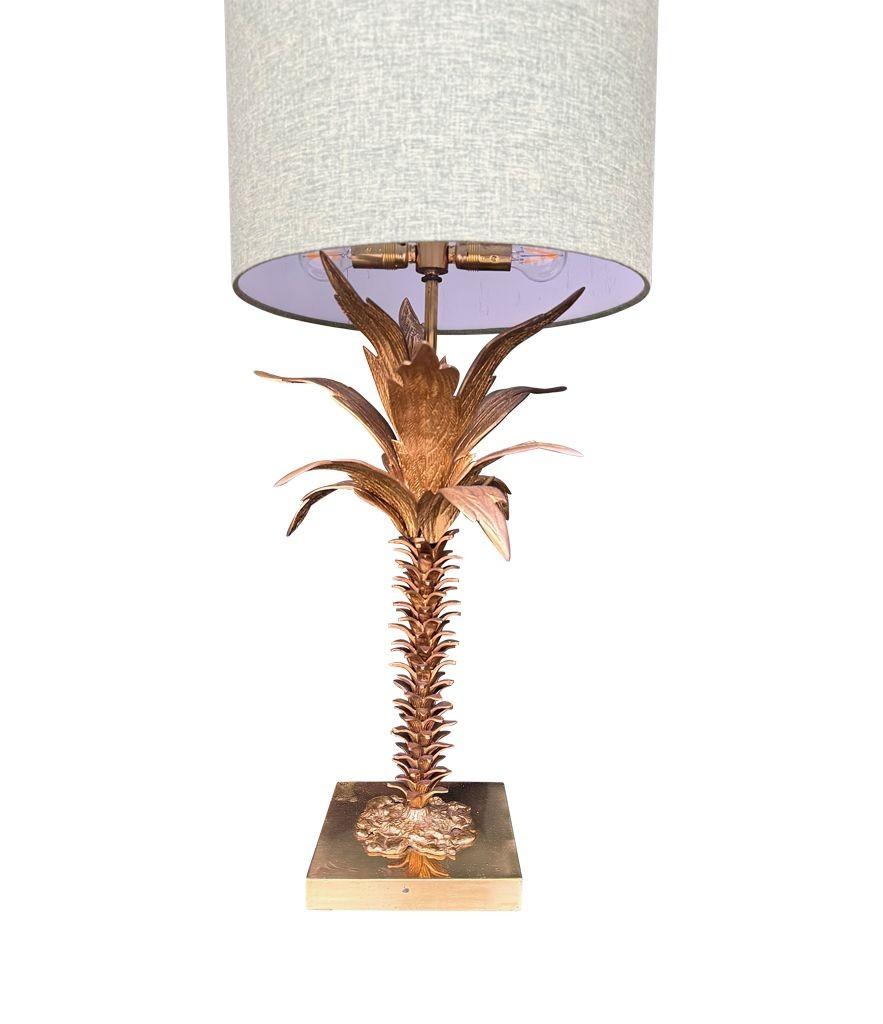 Eine schöne große französische Palmenlampe aus den 1950er Jahren mit maßgeschneidertem grünem Leinenschirm im Angebot 10