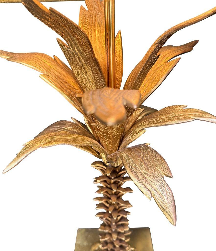 Eine schöne große französische Palmenlampe aus den 1950er Jahren mit maßgeschneidertem grünem Leinenschirm im Angebot 11