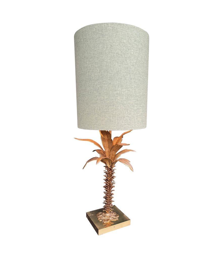 Eine schöne große französische Palmenlampe aus den 1950er Jahren mit maßgeschneidertem grünem Leinenschirm im Angebot 12