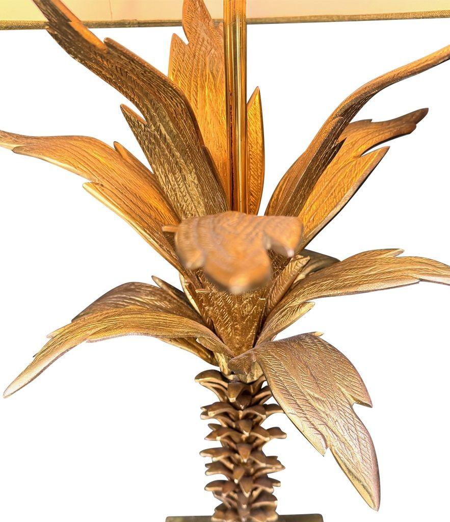 Eine schöne große französische Palmenlampe aus den 1950er Jahren mit maßgeschneidertem grünem Leinenschirm im Angebot 13