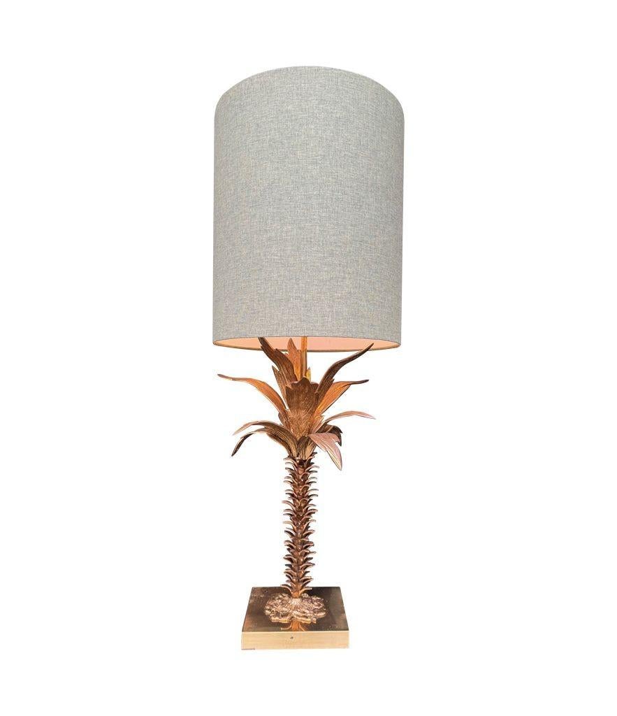 Eine schöne große französische Palmenlampe aus den 1950er Jahren mit maßgeschneidertem grünem Leinenschirm im Angebot 14