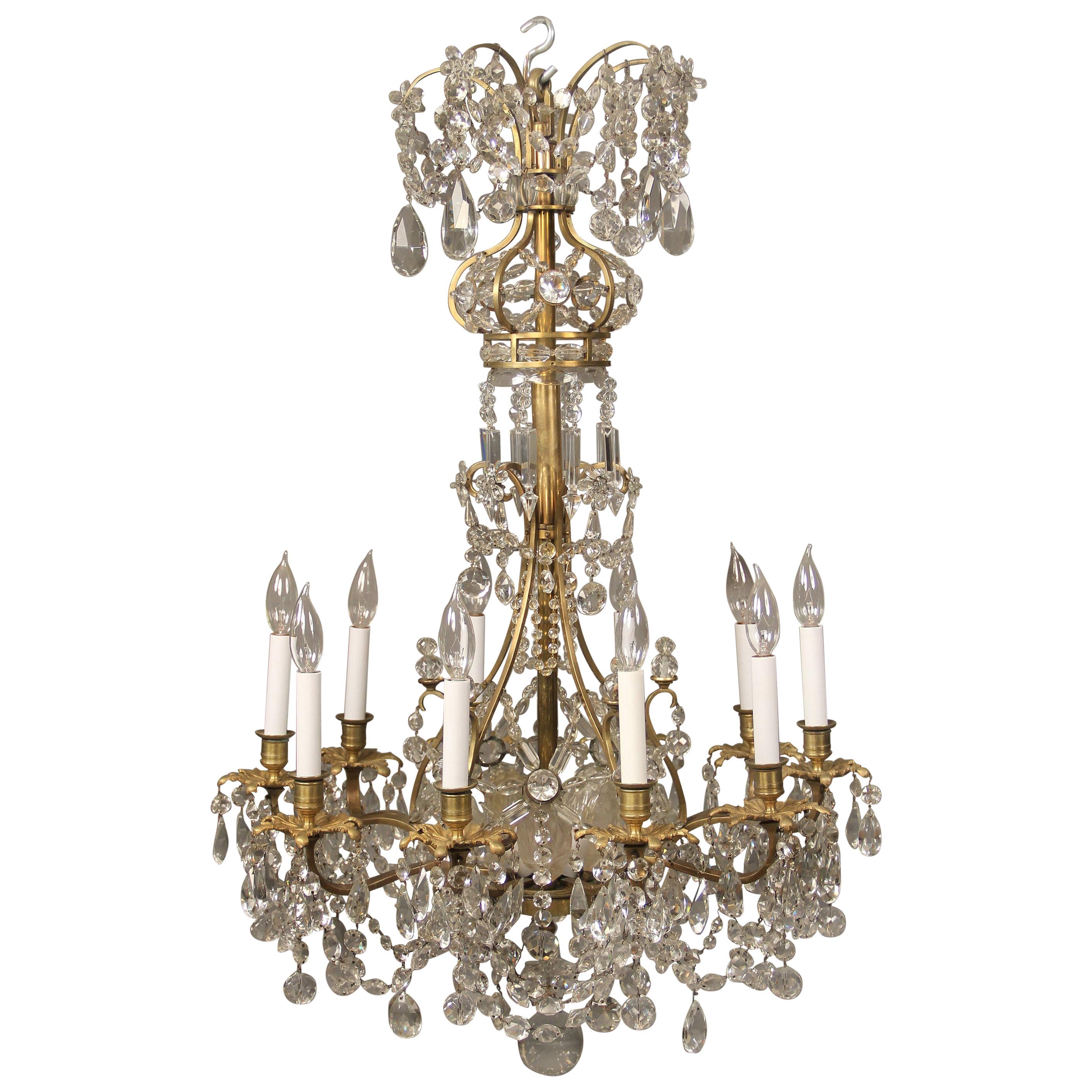 Lovely Late 19th Century Gilt Bronze and Baccarat Crystal Chandelier For Sale