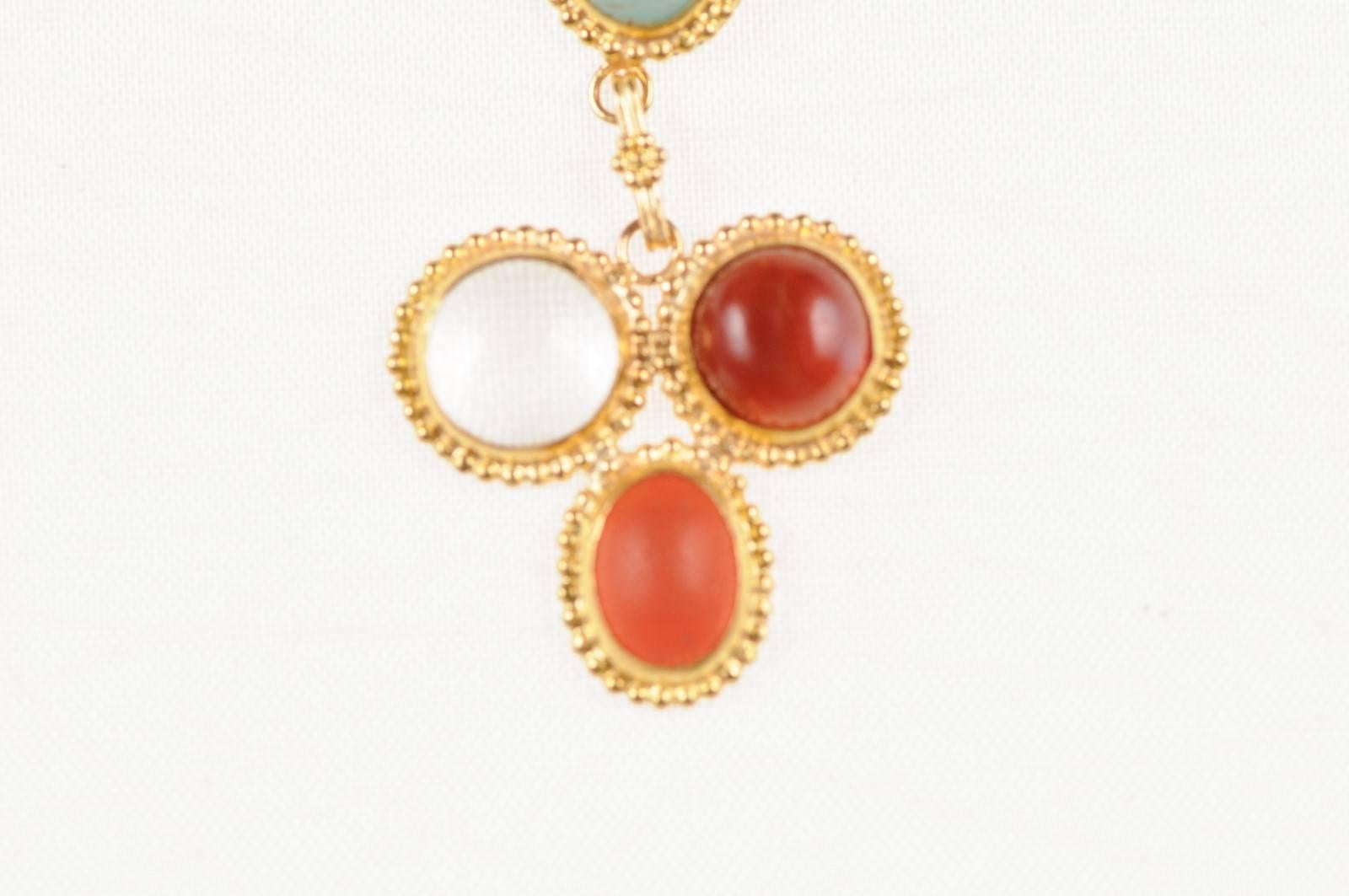 Gold Lovely Multicolored Drop Necklace Pendant of Old Roman Glass '400 AD-500 AD' For Sale