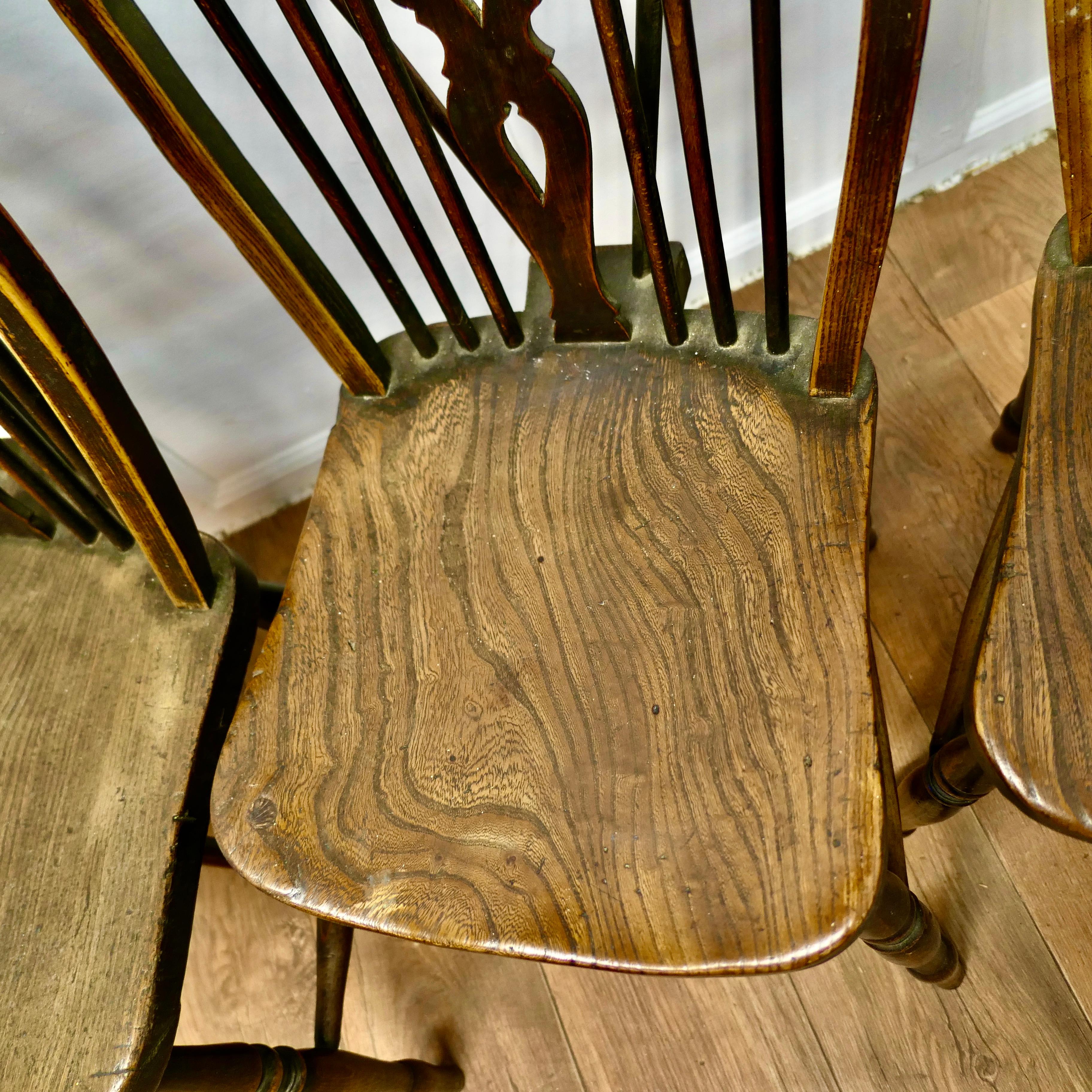 A Lovely Old Set of 4 Ash & Elm Wheel Back Windsor Kitchen Chairs    2