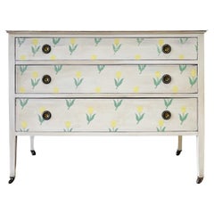 A Lovely Painted Pine Chest of Drawers Dresser on Castors - Tulips!