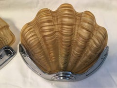 Lovely Pair of Art Deco Honey Color Shell Glass Sconces from 1930s
