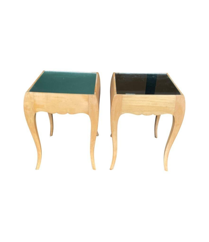 A lovely pair of 1930s sycamore bedside tables by René Prou with shaped legs For Sale 6