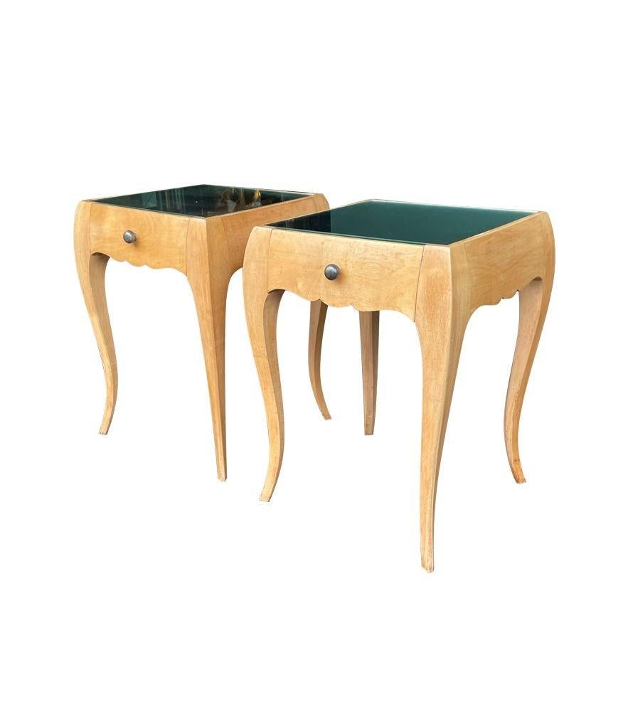 A lovely pair of 1930s sycamore bedside tables by René Prou with shaped legs For Sale 7