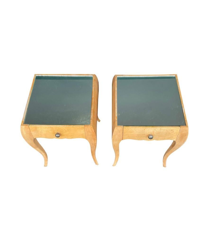 A lovely pair of 1930s sycamore bedside tables by René Prou with shaped legs For Sale 9
