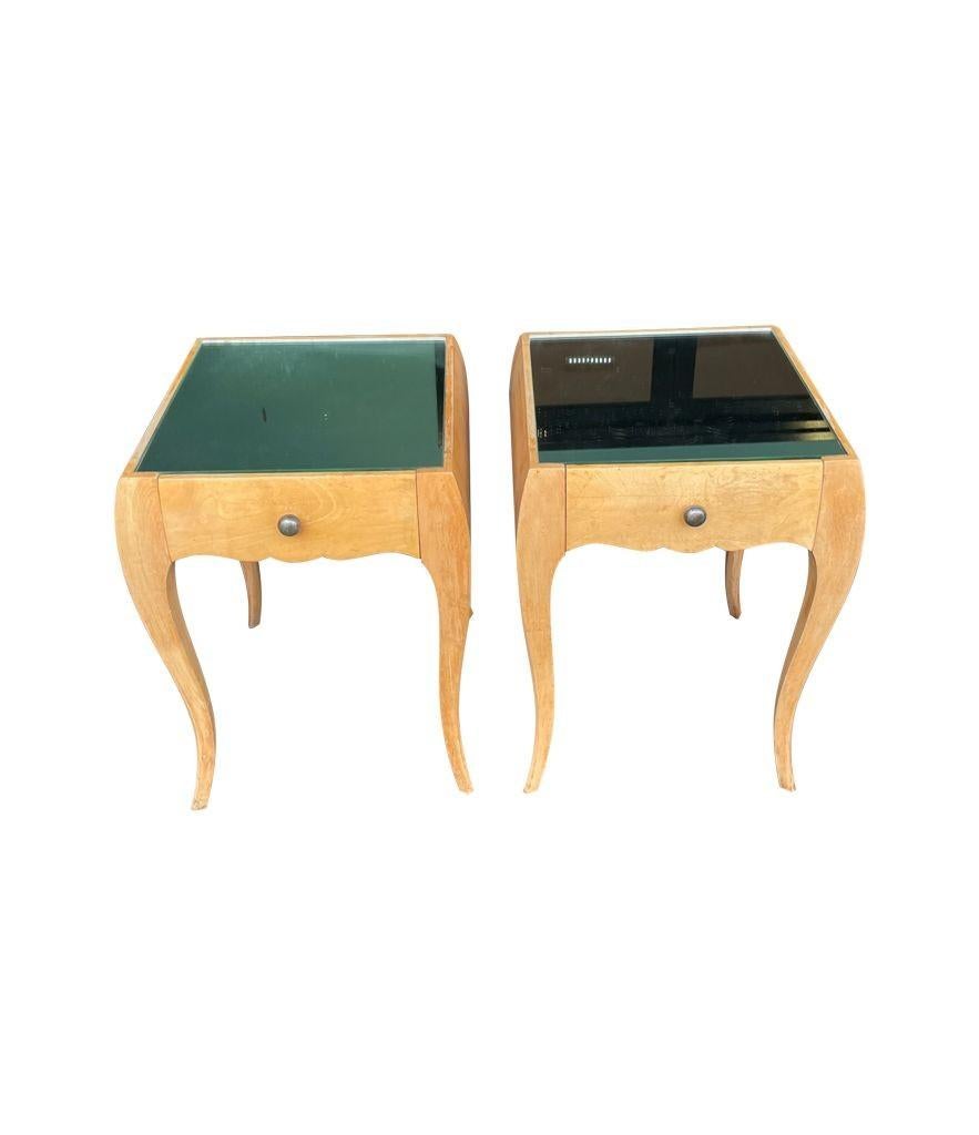 Art Deco A lovely pair of 1930s sycamore bedside tables by René Prou with shaped legs For Sale