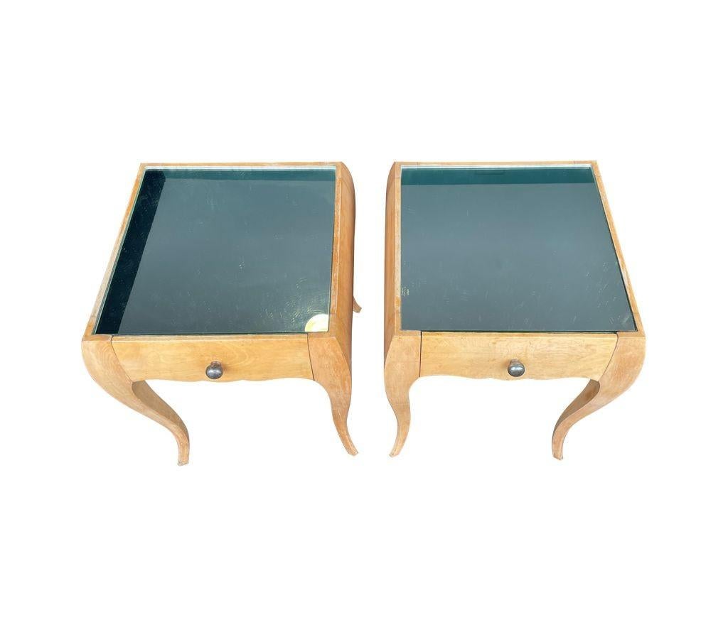 Mid-20th Century A lovely pair of 1930s sycamore bedside tables by René Prou with shaped legs For Sale