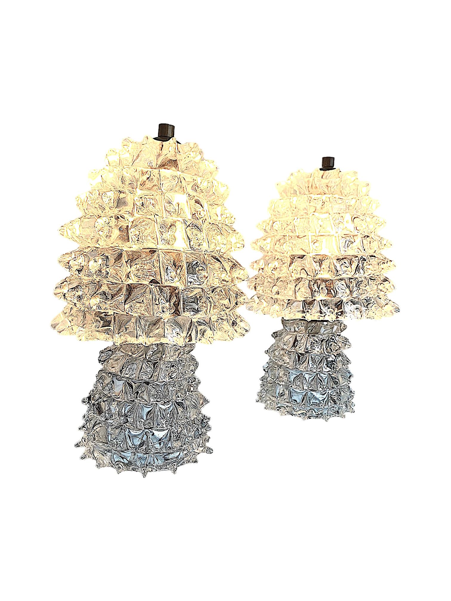 Lovely Pair of 1940s Barovier e Toso Rostrate Murano Glass Lamps  7