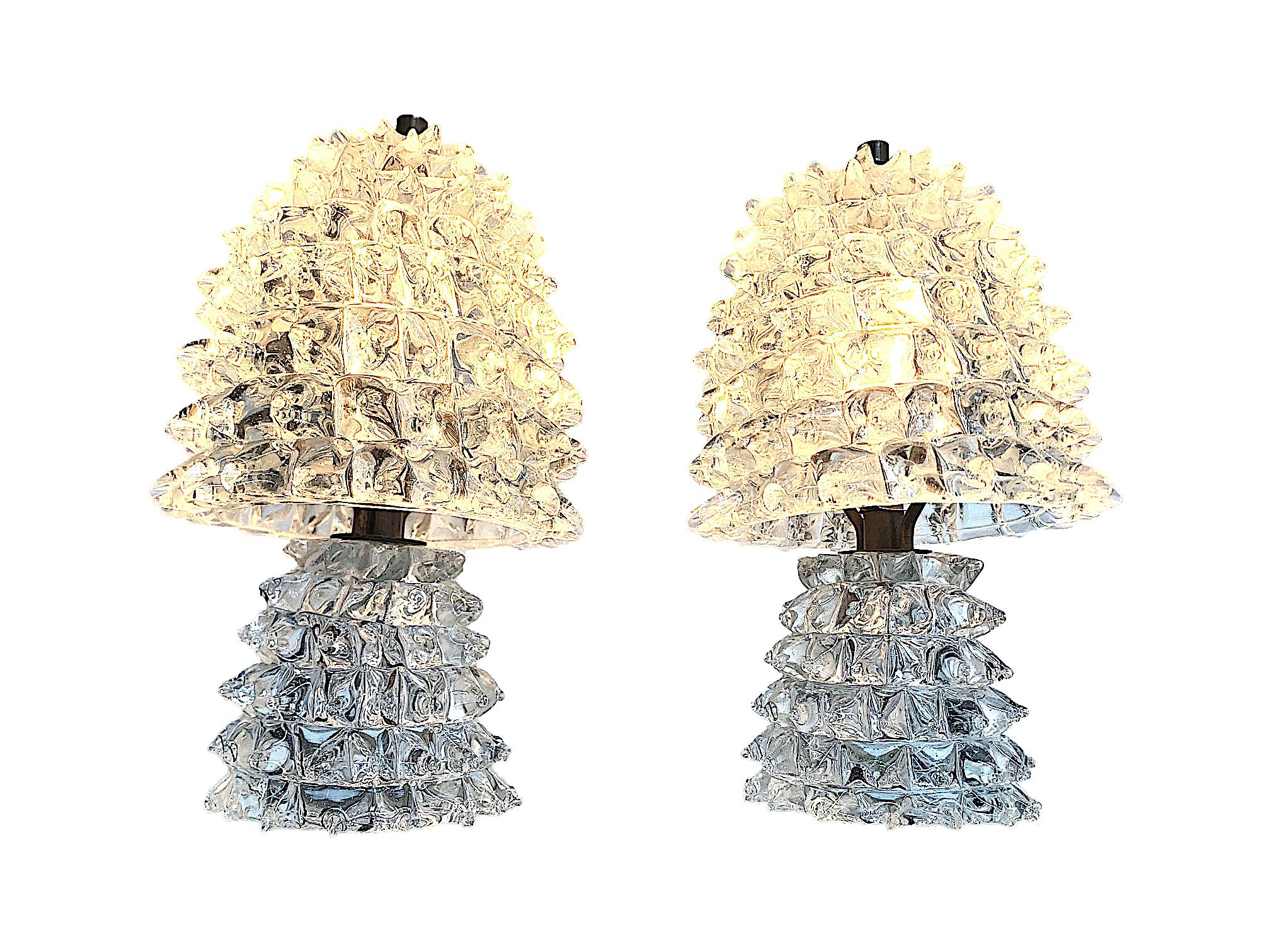 Lovely Pair of 1940s Barovier e Toso Rostrate Murano Glass Lamps  8