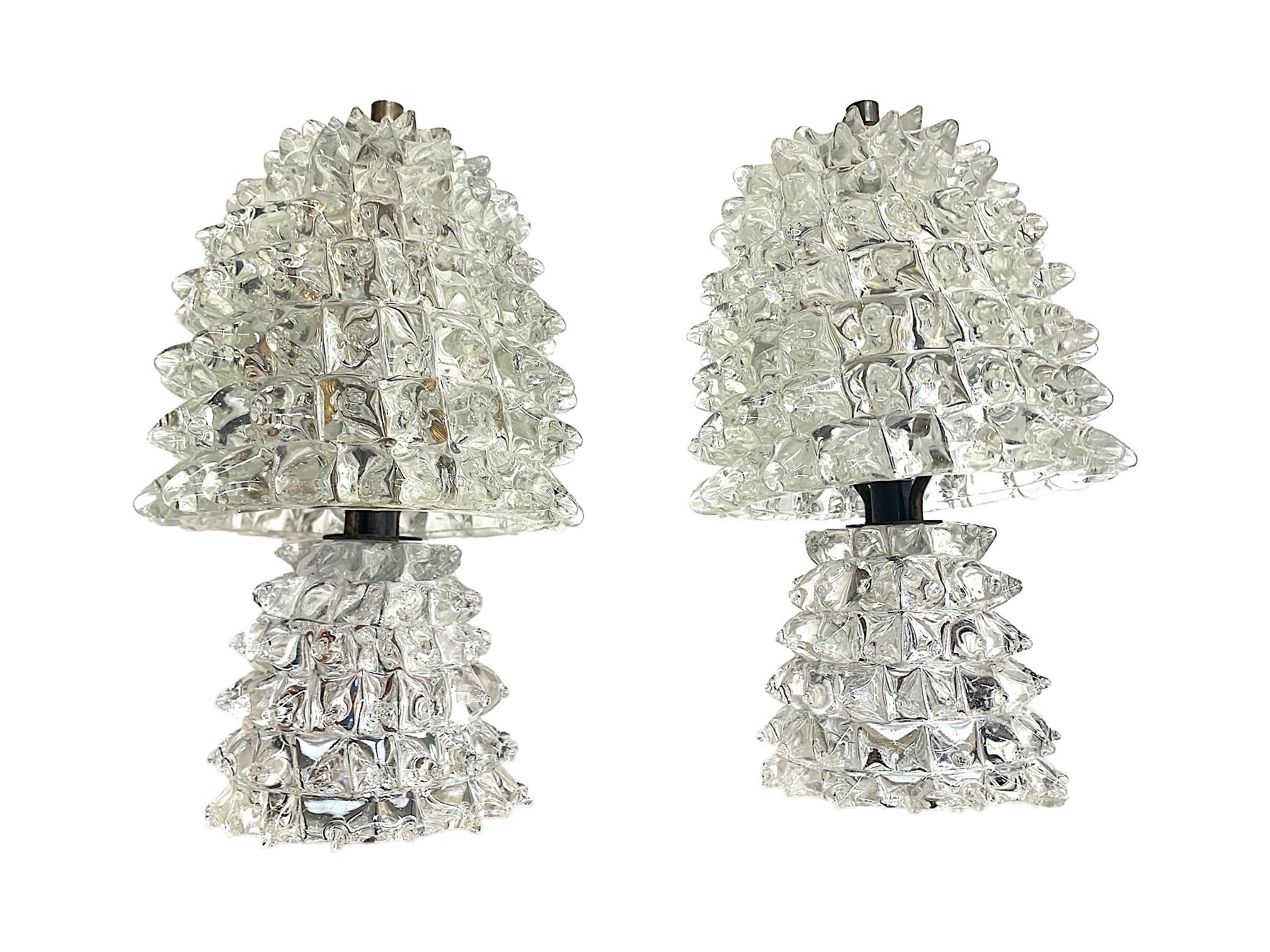 Lovely Pair of 1940s Barovier e Toso Rostrate Murano Glass Lamps  9