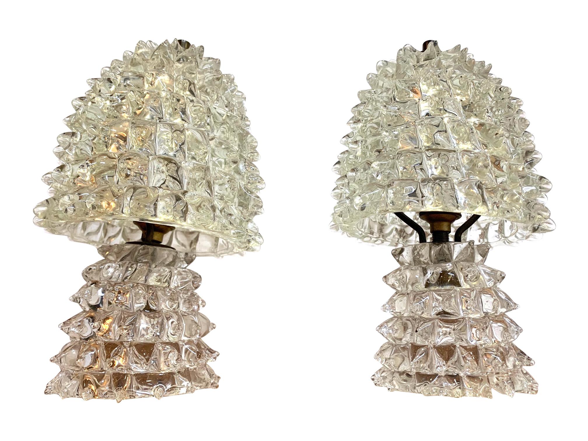 Lovely Pair of 1940s Barovier e Toso Rostrate Murano Glass Lamps  2