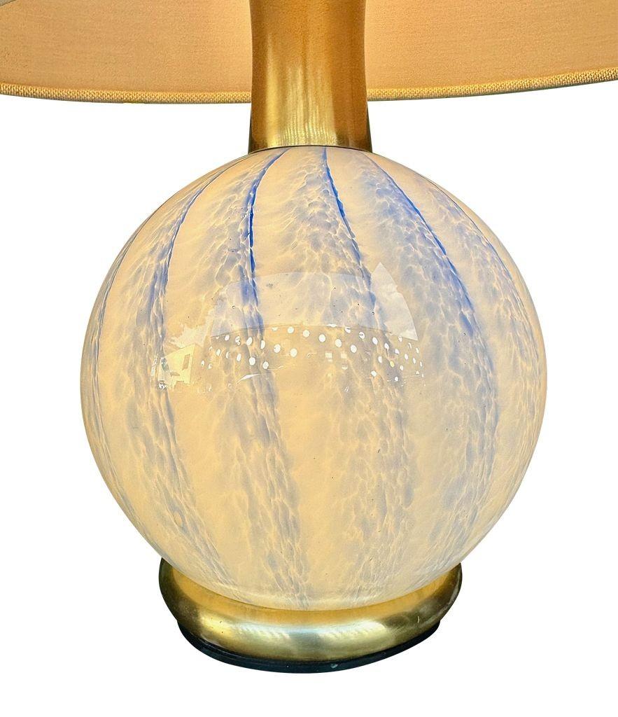 A lovely pair of 1960s blue Murano glass and brass lamps by La Murrina For Sale 4