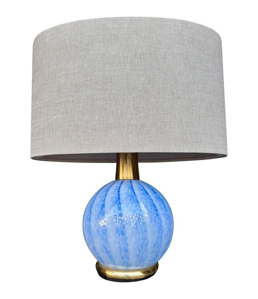 A lovely pair of 1960s blue Murano glass and brass lamps by La Murrina For Sale 7