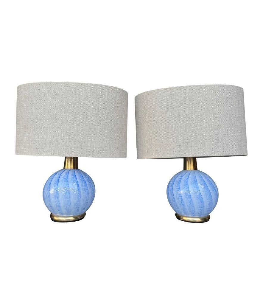 A lovely pair of 1960s blue Murano glass and brass lamps by La Murrina For Sale 8