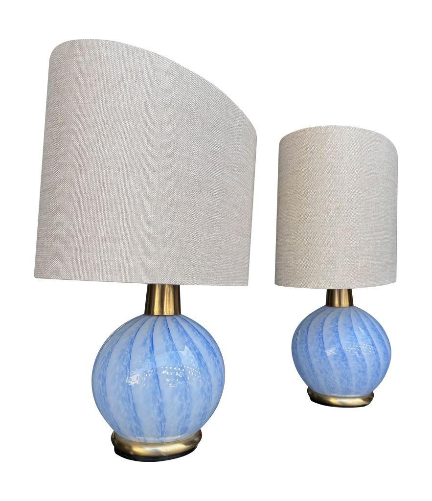 A lovely pair of 1960s blue Murano glass and brass lamps by La Murrina For Sale 9