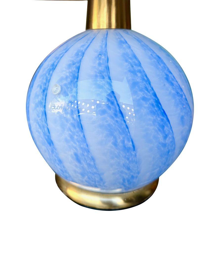 Brass A lovely pair of 1960s blue Murano glass and brass lamps by La Murrina For Sale