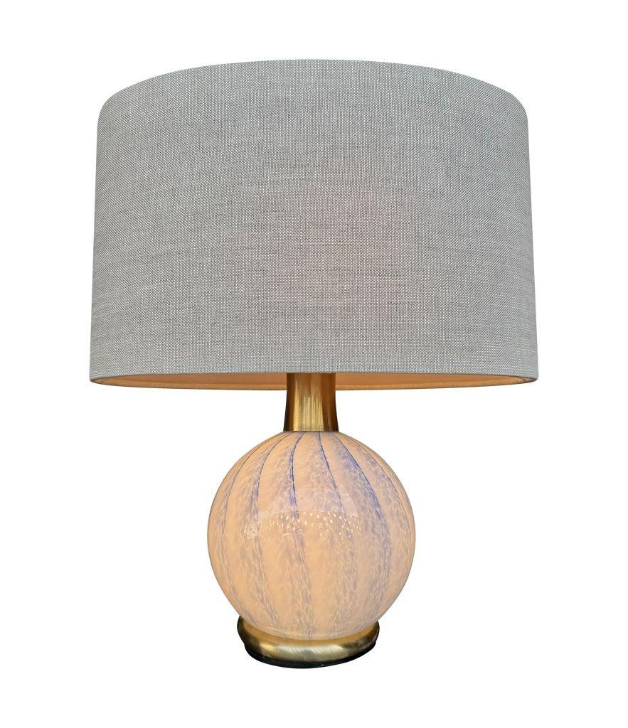 A lovely pair of 1960s blue Murano glass and brass lamps by La Murrina For Sale 2