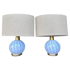 A lovely pair of 1960s blue Murano glass and brass lamps by La Murrina