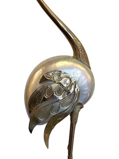 Lovely Pair of 1970s Brass and Real Nautilus Shell Flamingos by Antonio Pavia
