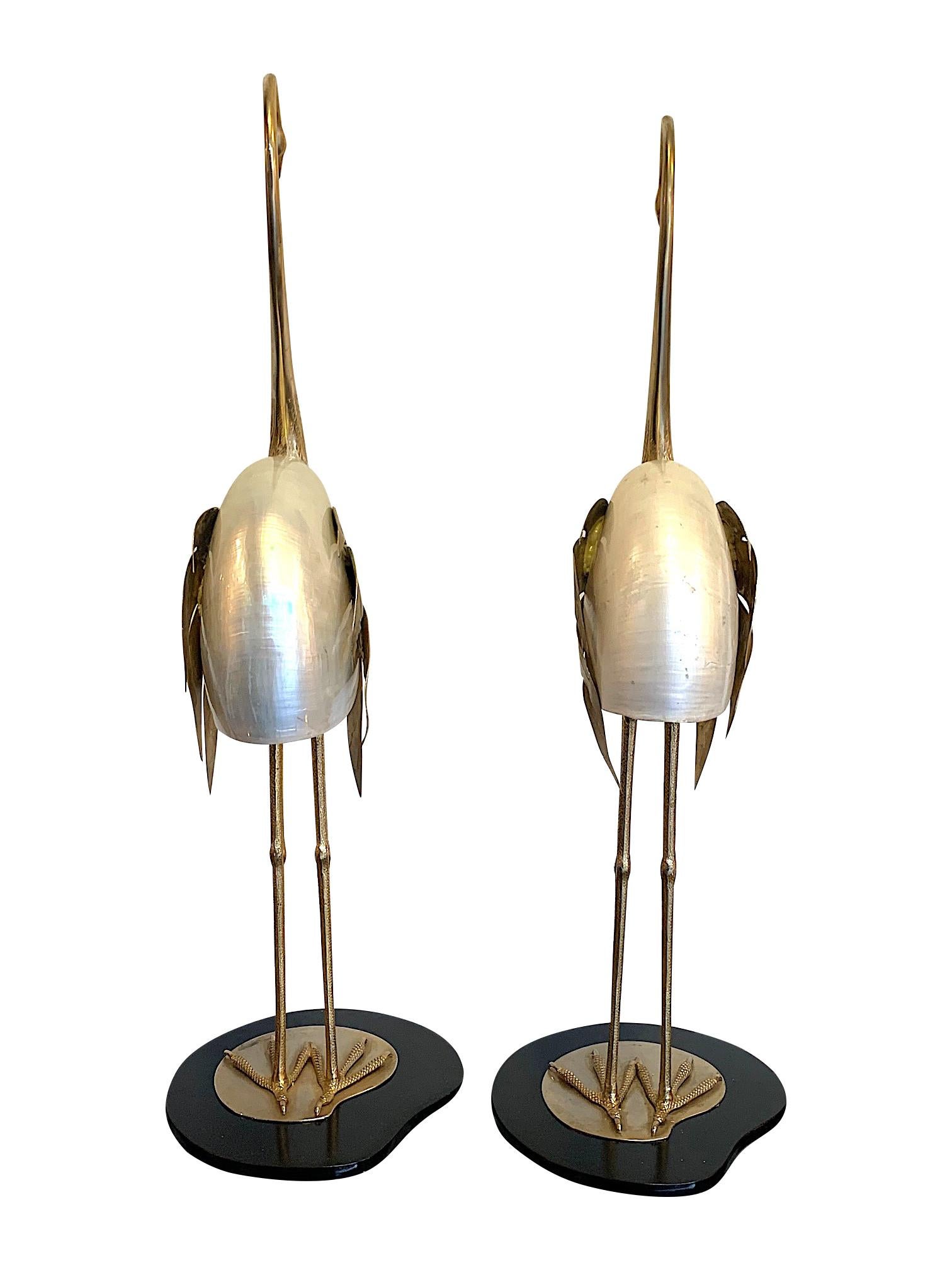 Lovely Pair of 1970s Brass and Real Nautilus Shell Flamingos by Antonio Pavia In Good Condition In London, GB