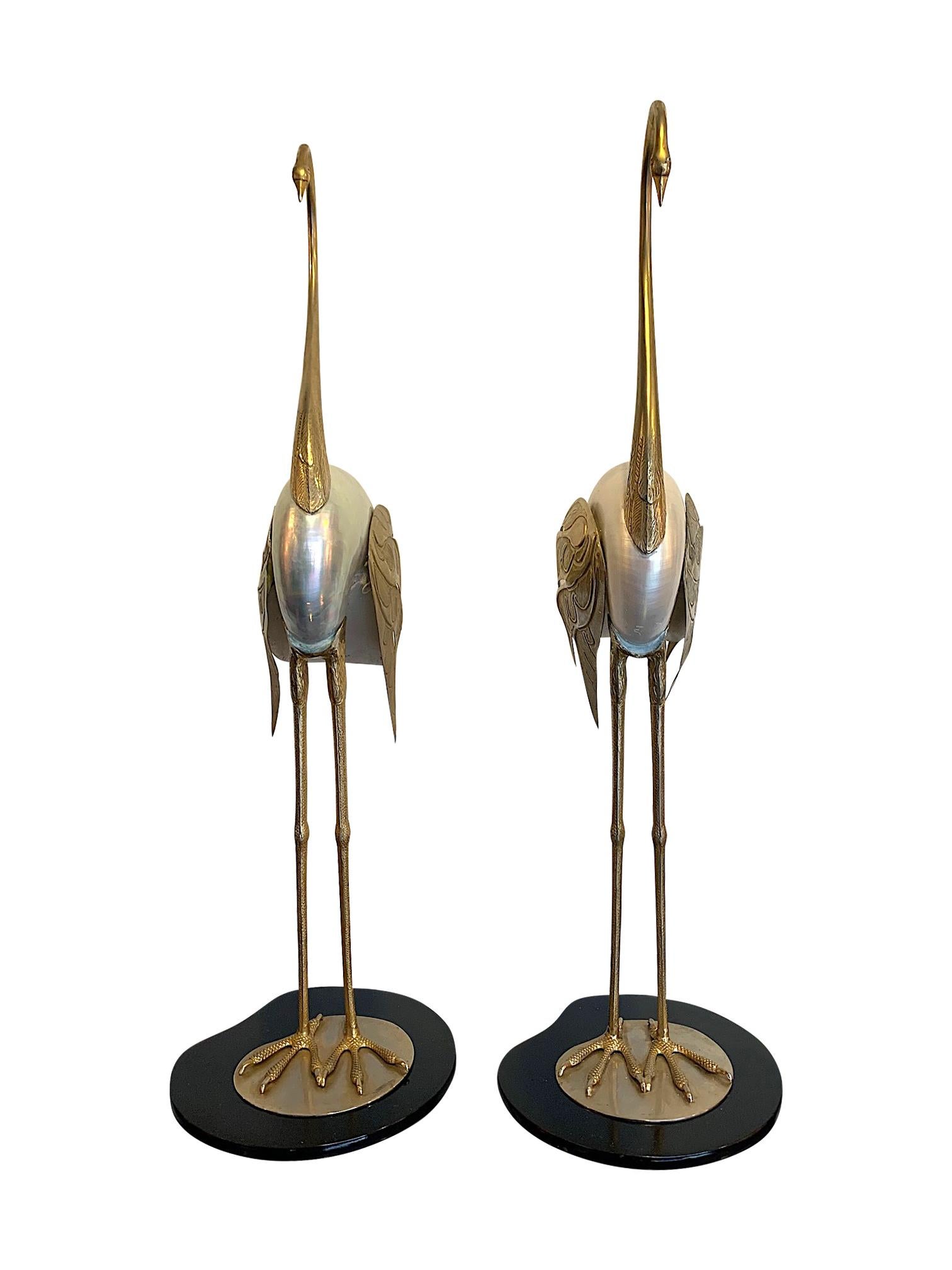 Lovely Pair of 1970s Brass and Real Nautilus Shell Flamingos by Antonio Pavia 3