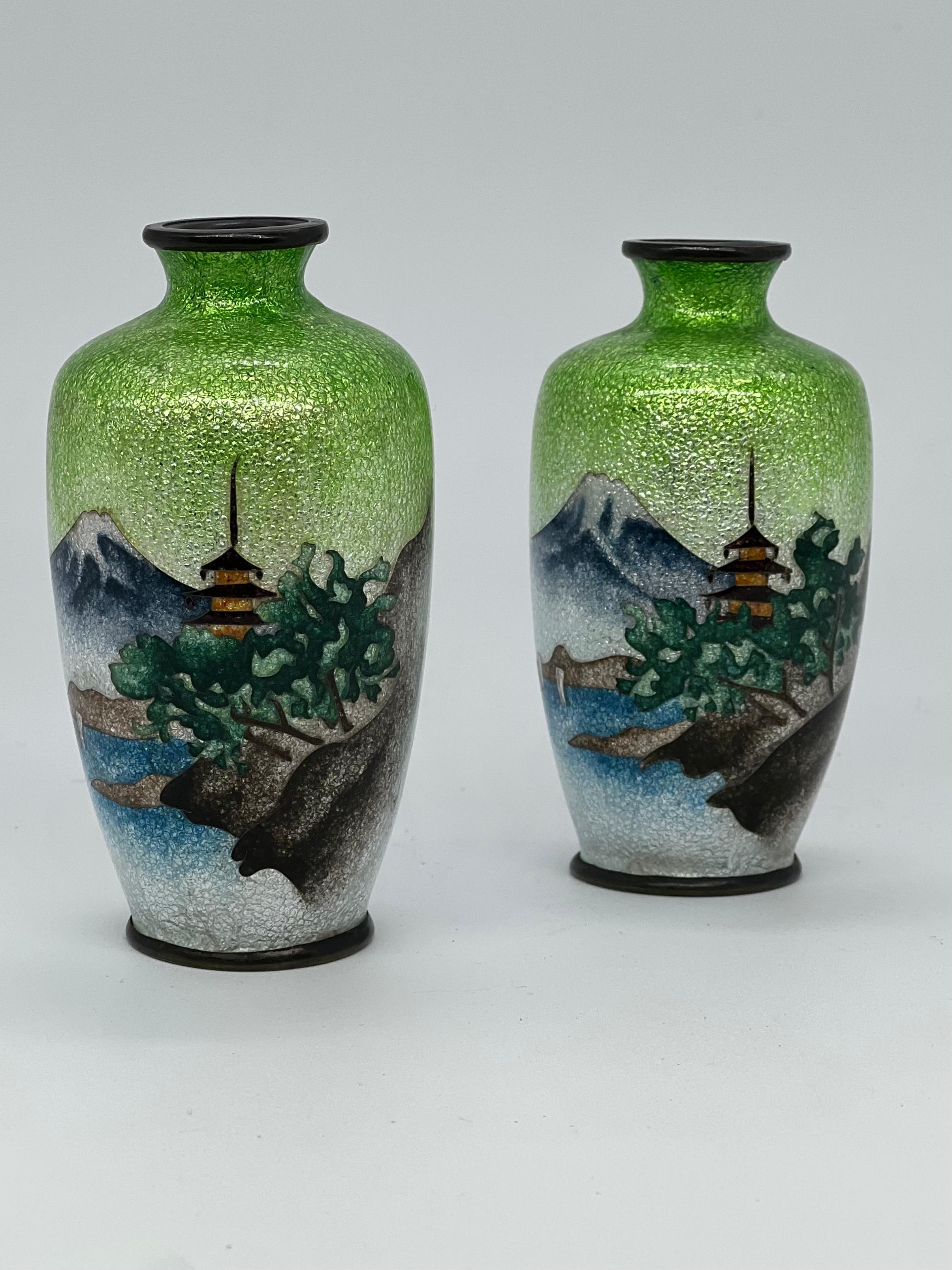 19th Century Lovely Pair of Antique Meiji Period Japanese Ginbari Cloisonne Vases, 19th C For Sale