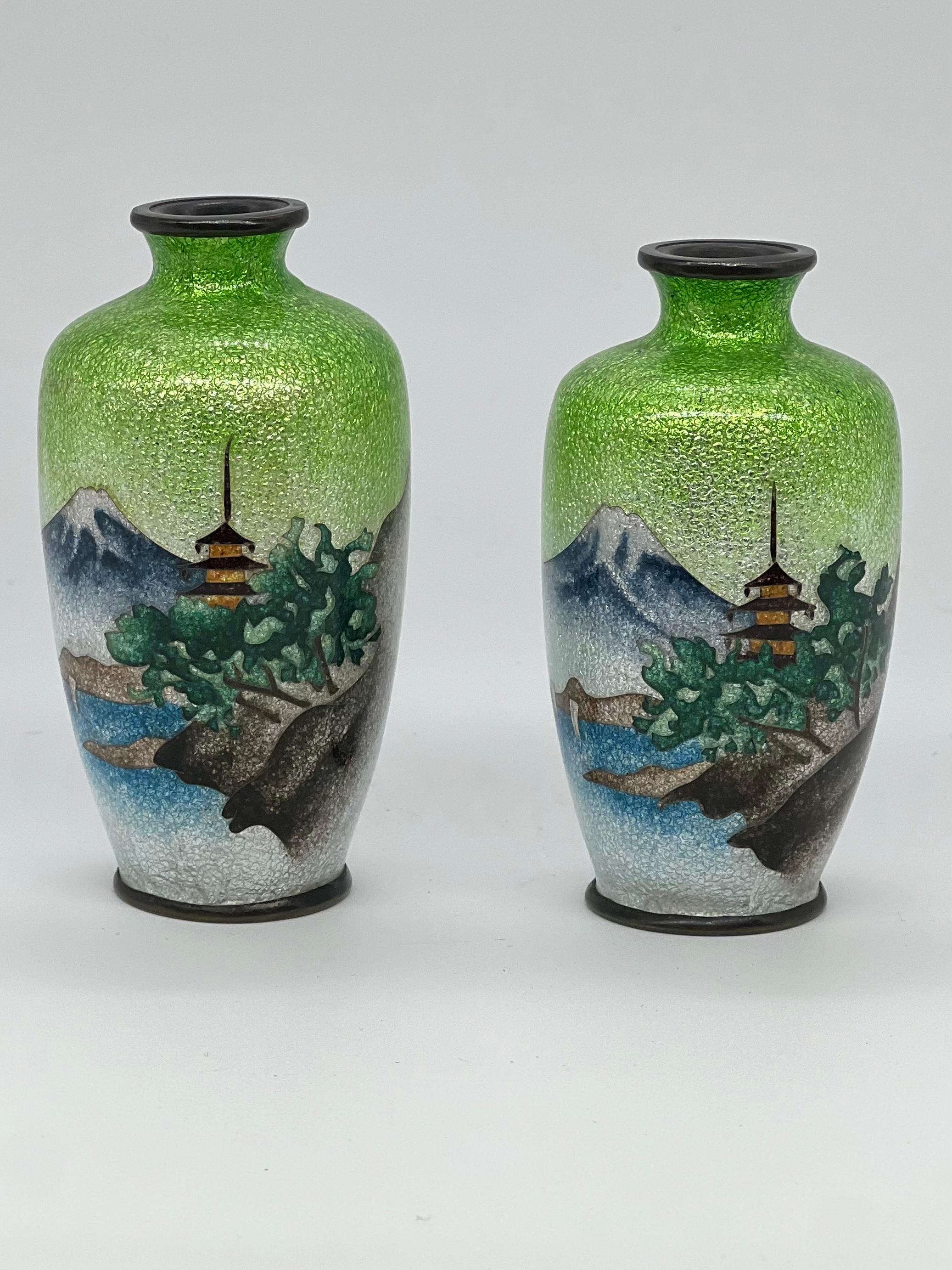 Enamel Lovely Pair of Antique Meiji Period Japanese Ginbari Cloisonne Vases, 19th C For Sale