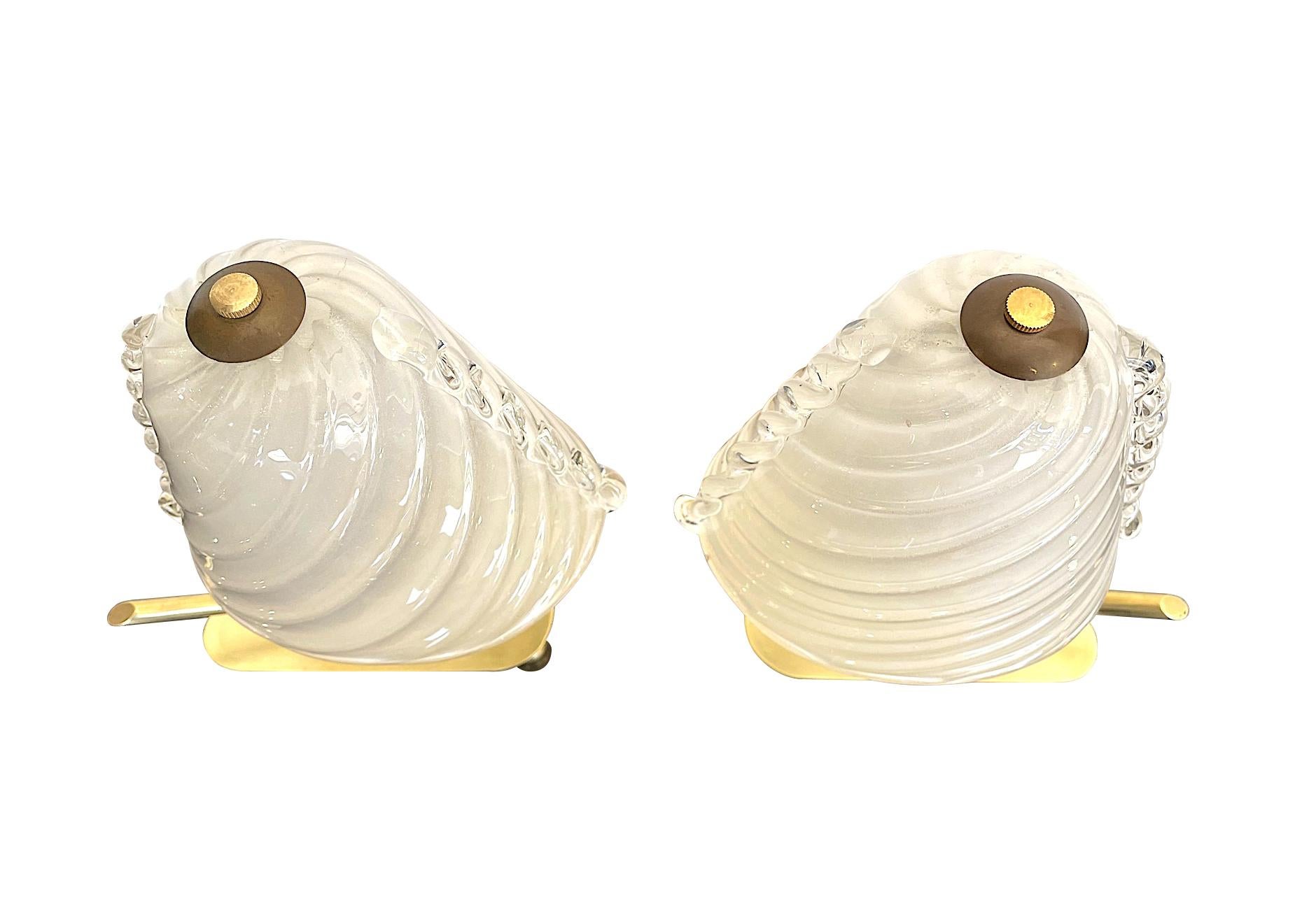 Lovely Pair of Baroivier 1960s Italian Brass Lamps with Murano Glass Shades 3