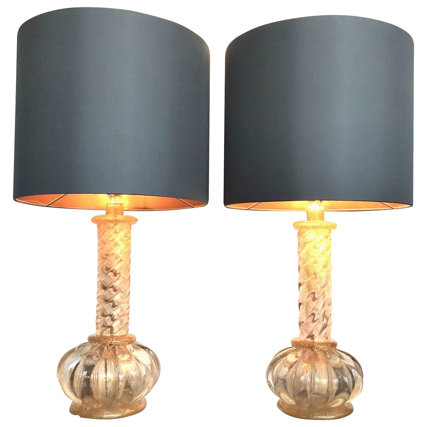 Lovely Pair of Barovier and Toso Gold Leaf Murano Glass Lamps