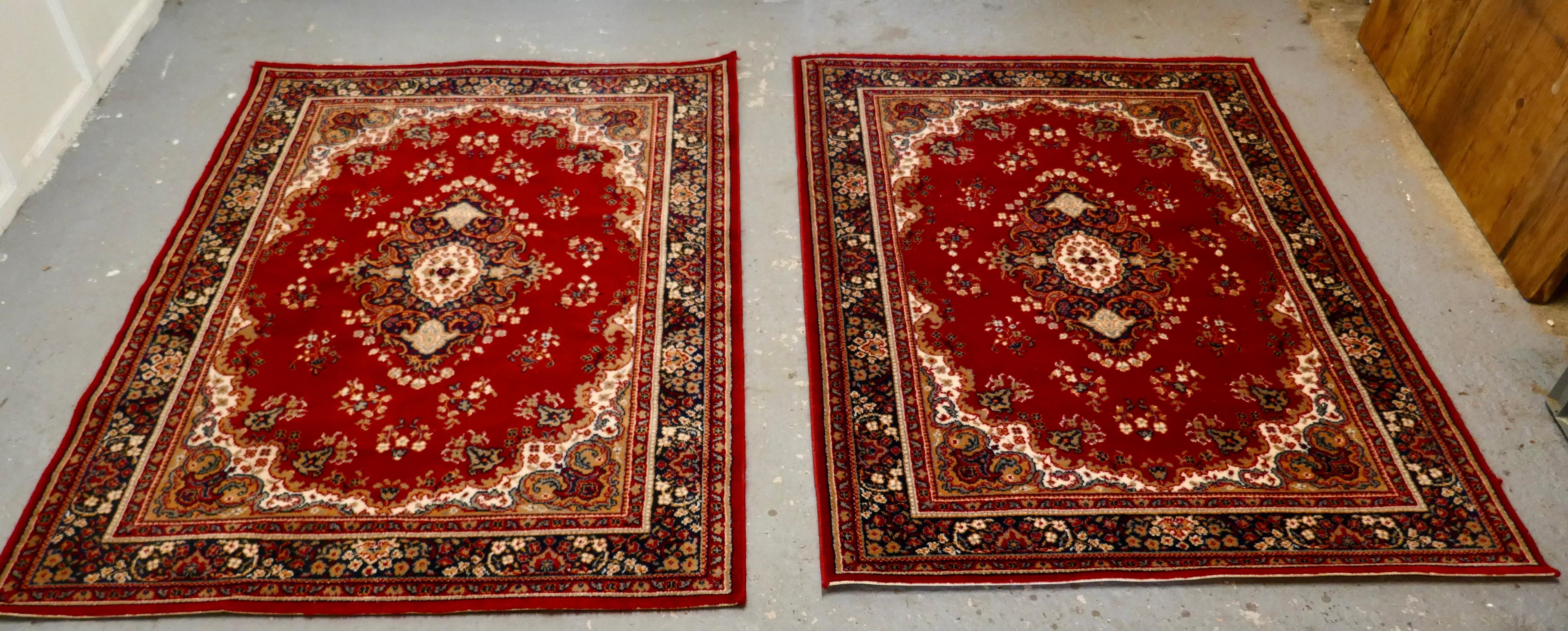 Lovely Pair of Bright Red Wool Rugs In Good Condition For Sale In Chillerton, Isle of Wight