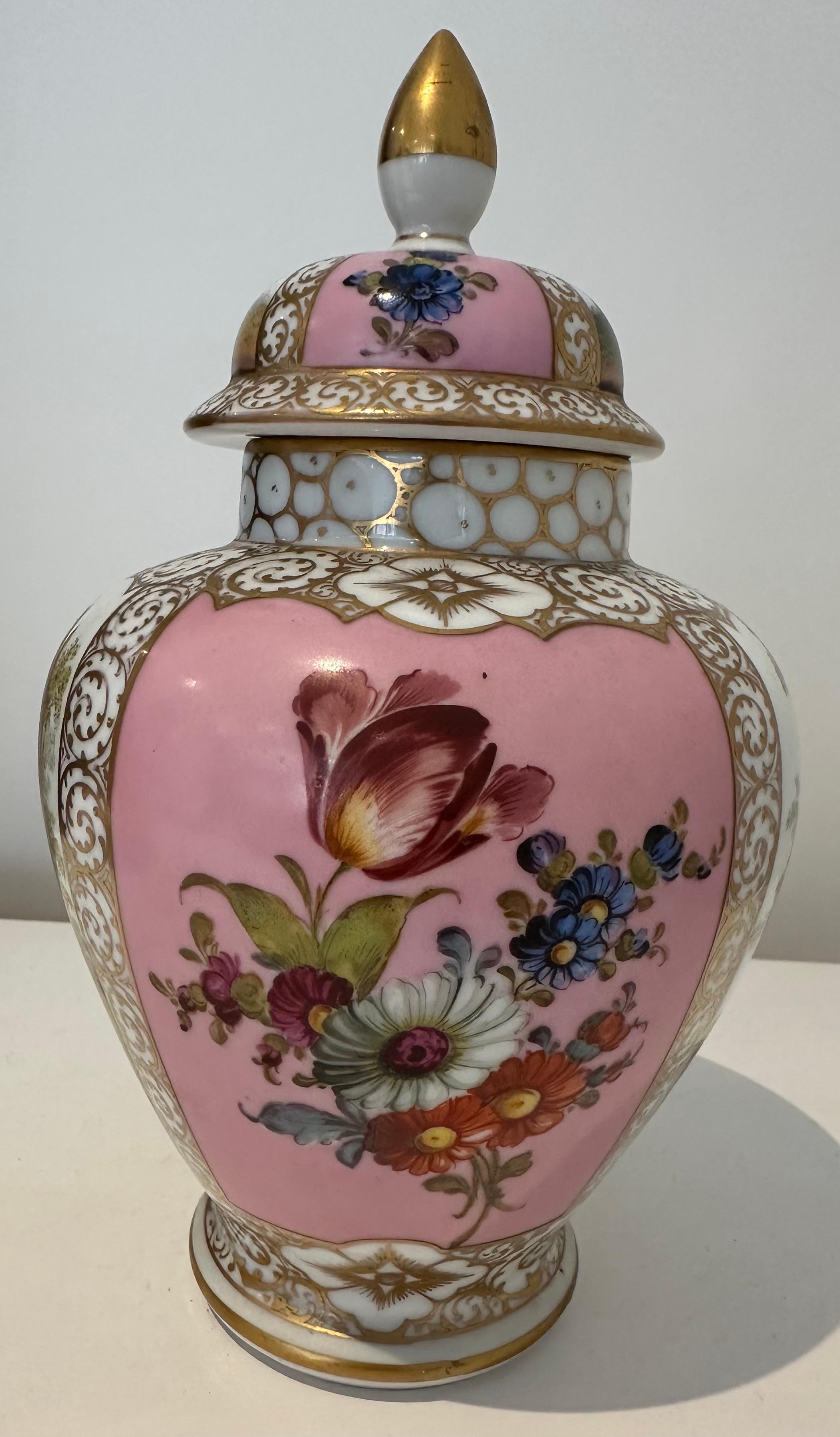Una bella coppia di vasi rivestiti in Dresden Porcelain in vendita 1