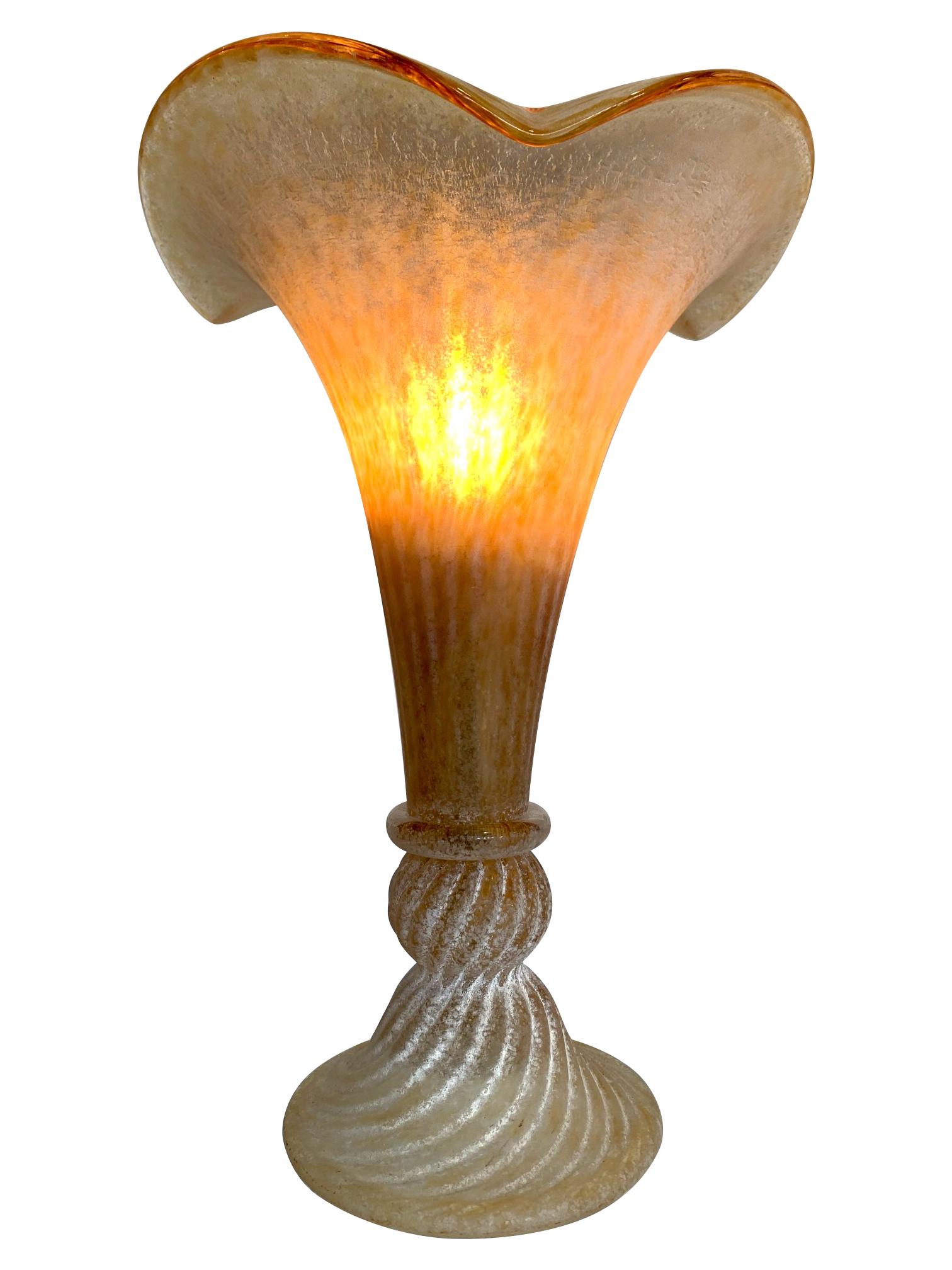 Lovely Pair of Fluted Murano Glass Lamps with Mottled, Ribbed Finish 6
