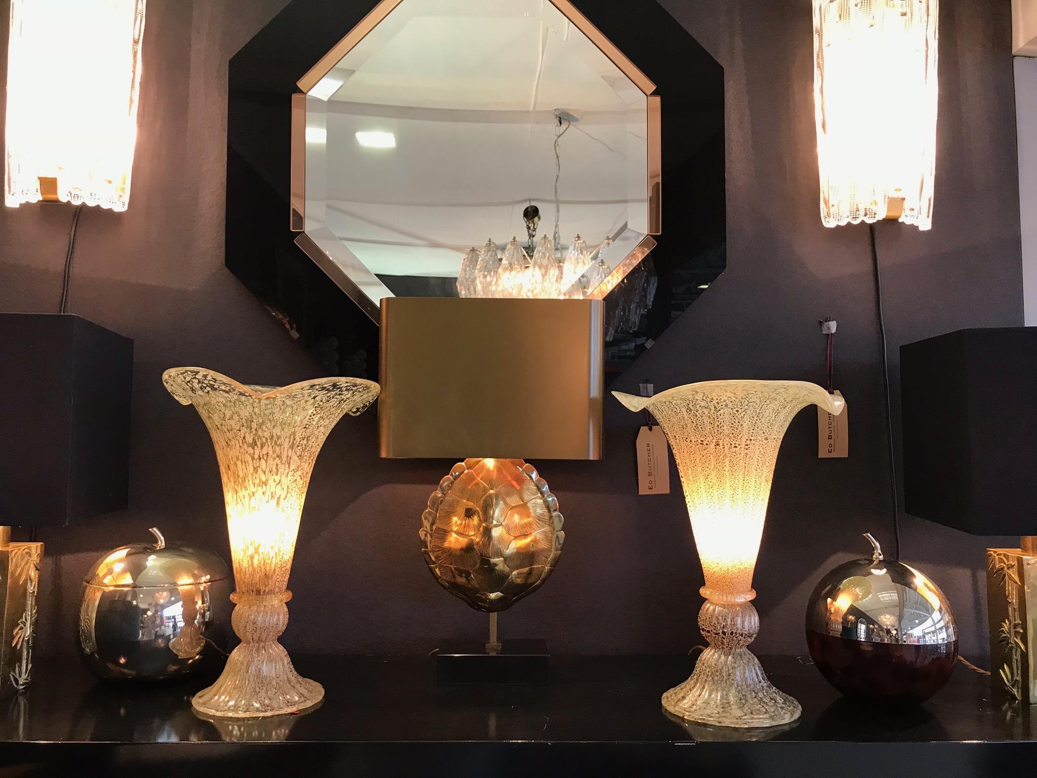 Lovely Pair of Fluted Murano Glass Lamps with Mottled, Ribbed Finish 9