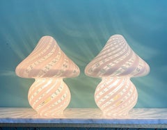 A lovely pair of Italian 1970s Venini mushroom lamps with white swirl pattern