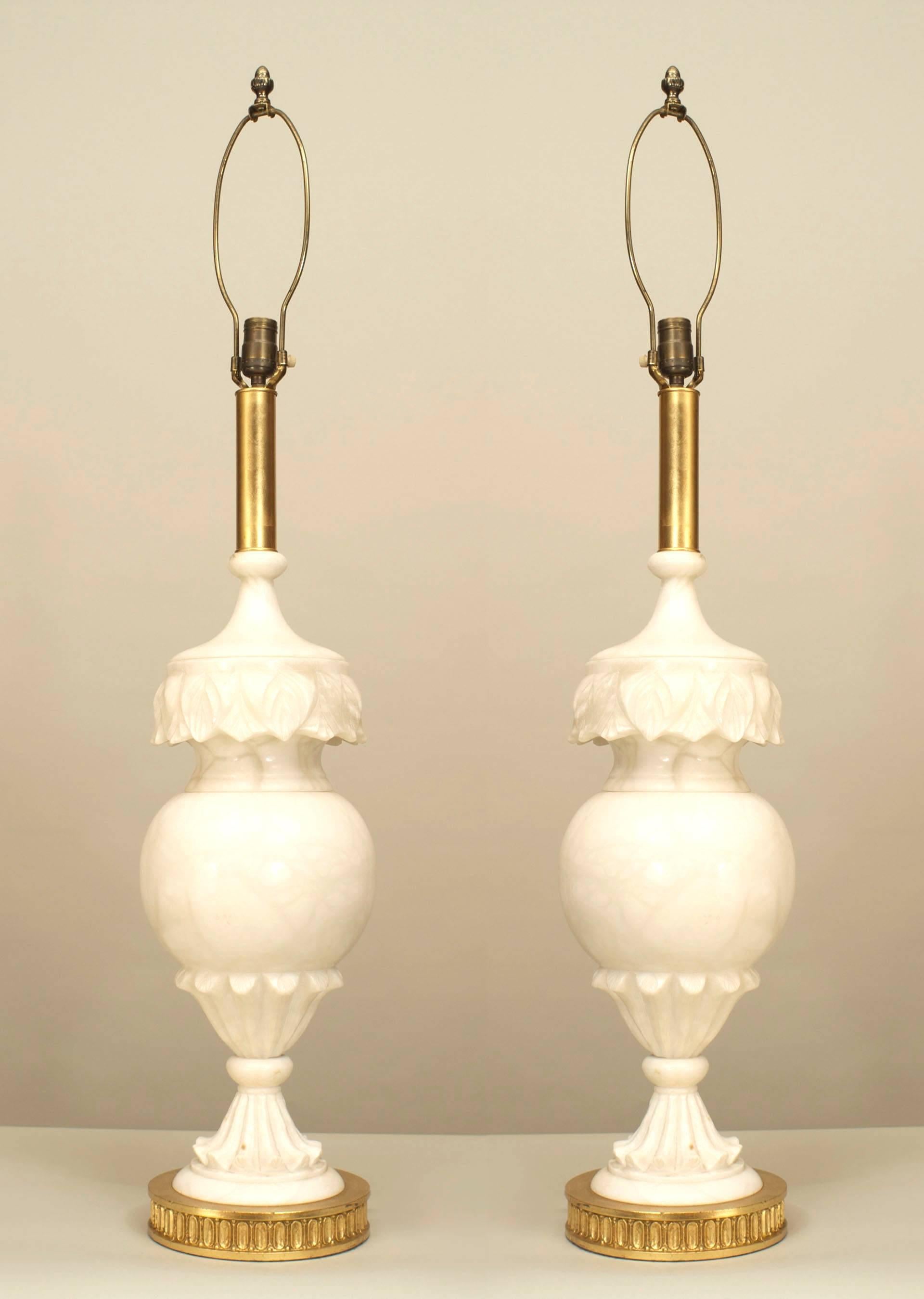 Neoclassical Pair of Italian Neo-classical Carved Alabaster Table Lamps