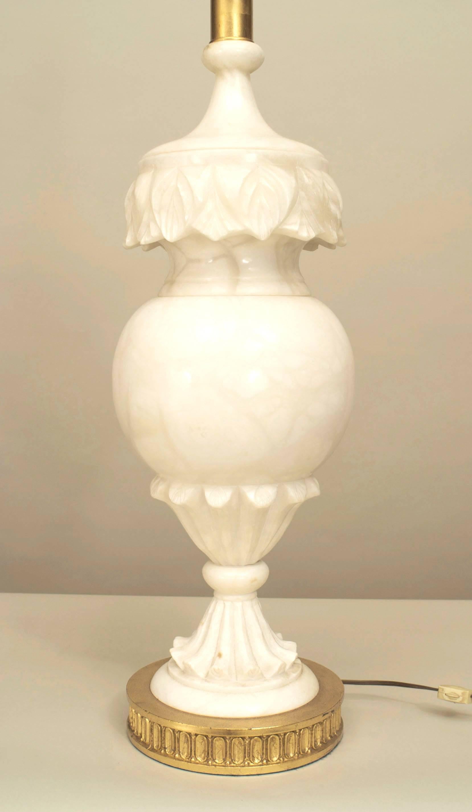 Gilt Pair of Italian Neo-classical Carved Alabaster Table Lamps