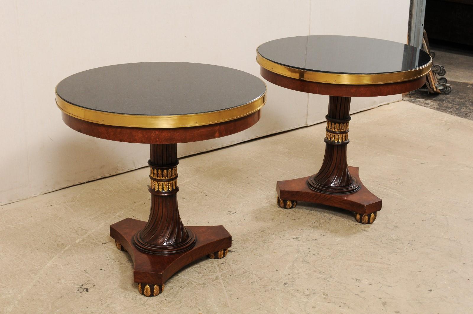 Wood Lovely Pair of Italian Regency-Style Pedestal Side Tables with Granite Tops