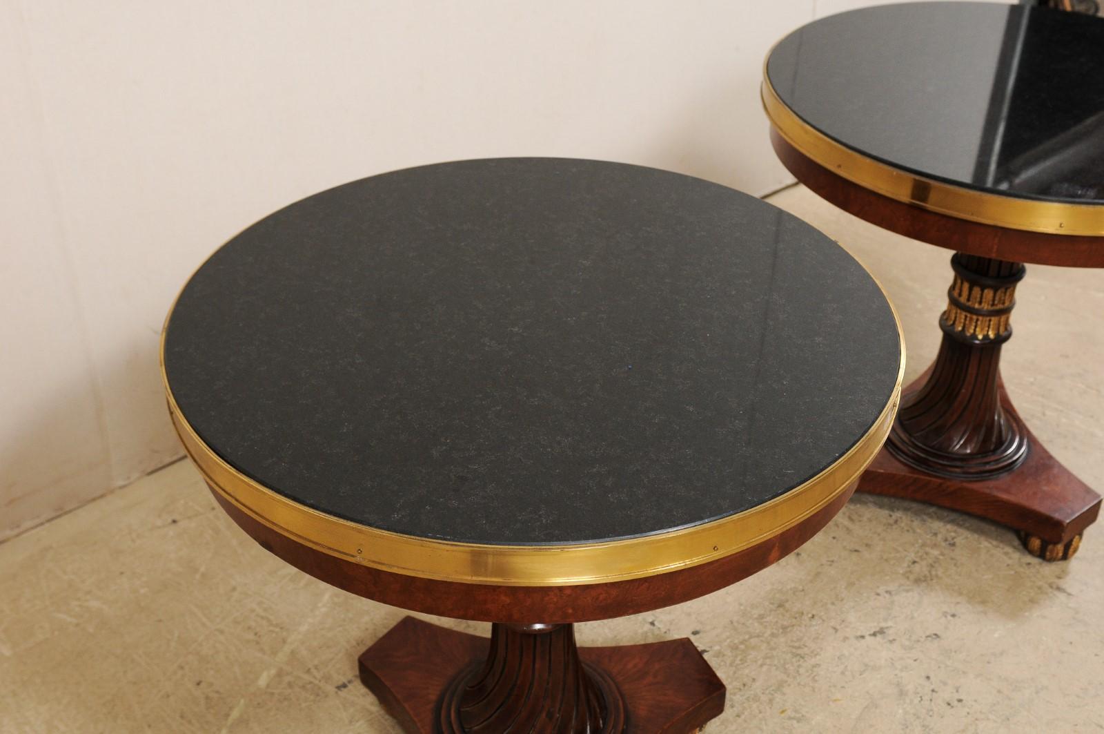 Lovely Pair of Italian Regency-Style Pedestal Side Tables with Granite Tops 1