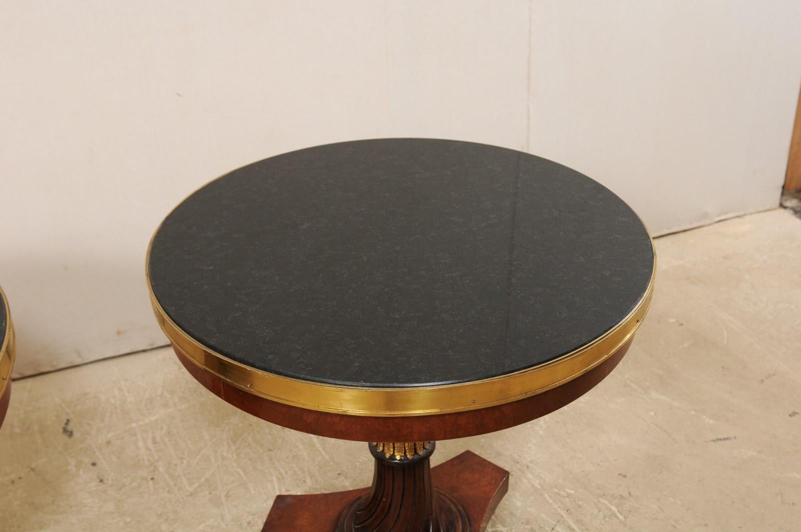 Lovely Pair of Italian Regency-Style Pedestal Side Tables with Granite Tops 2