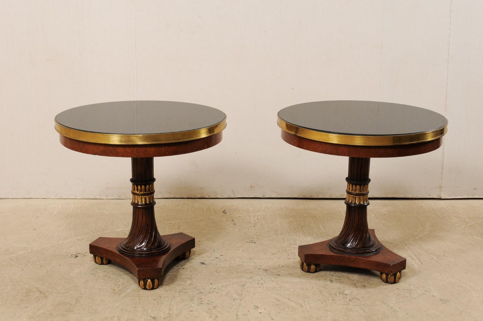 Lovely Pair of Italian Regency-Style Pedestal Side Tables with Granite Tops 4