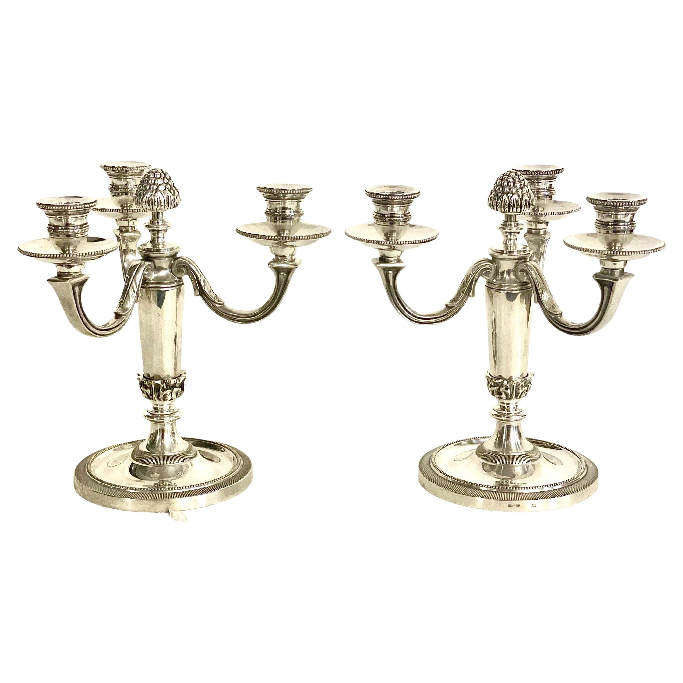 19th Century Silver-Plated Chrysalia 3 light Candelabras For Sale