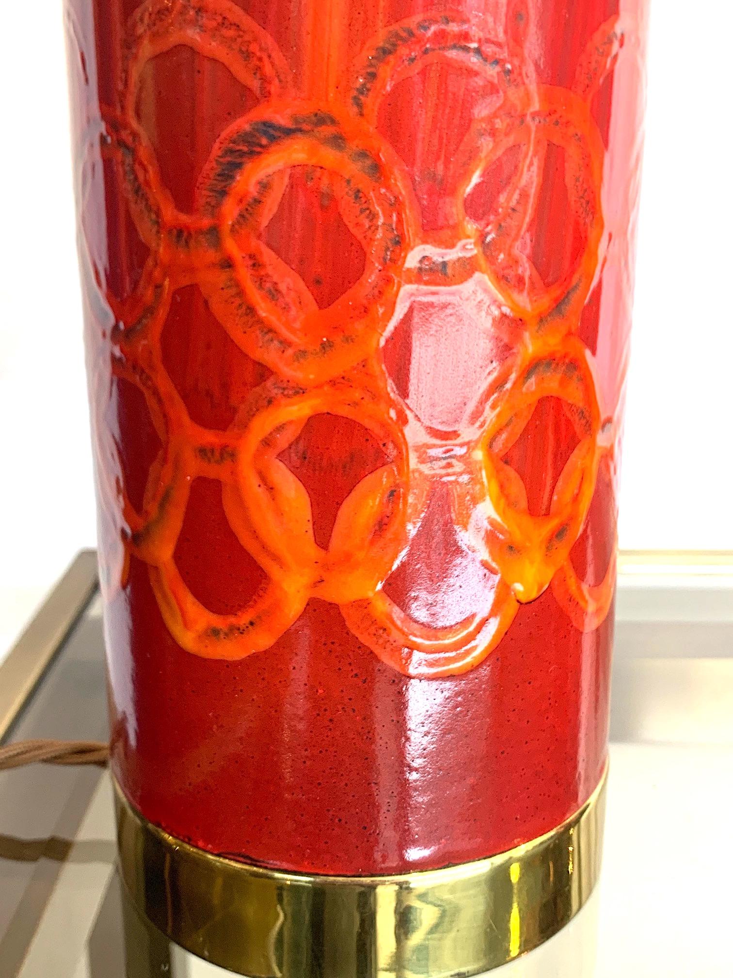 Lovely Pair of Swedish Red Ceramic Lamps Brass Fittings and New Bespoke Shades 8