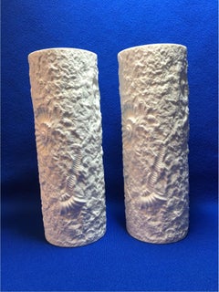 Lovely Pair of White Matte Fossil Rock Vases by Kaiser of Germany