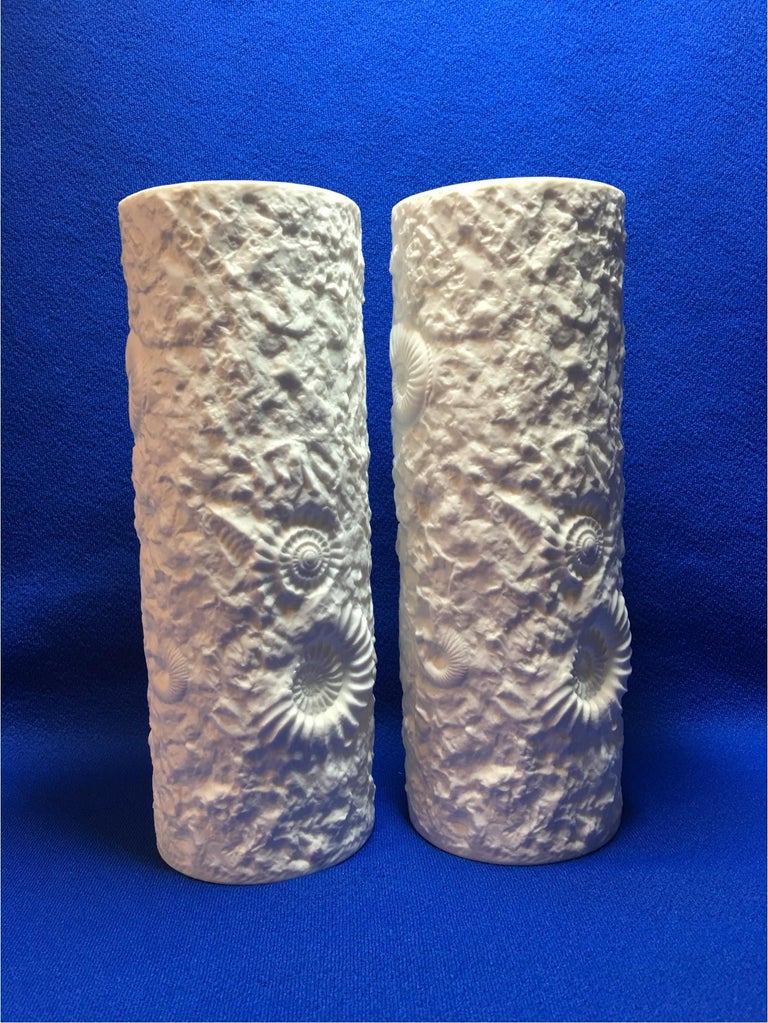 Lovely Pair of White Matte Fossil Rock Vases by Kaiser of Germany For